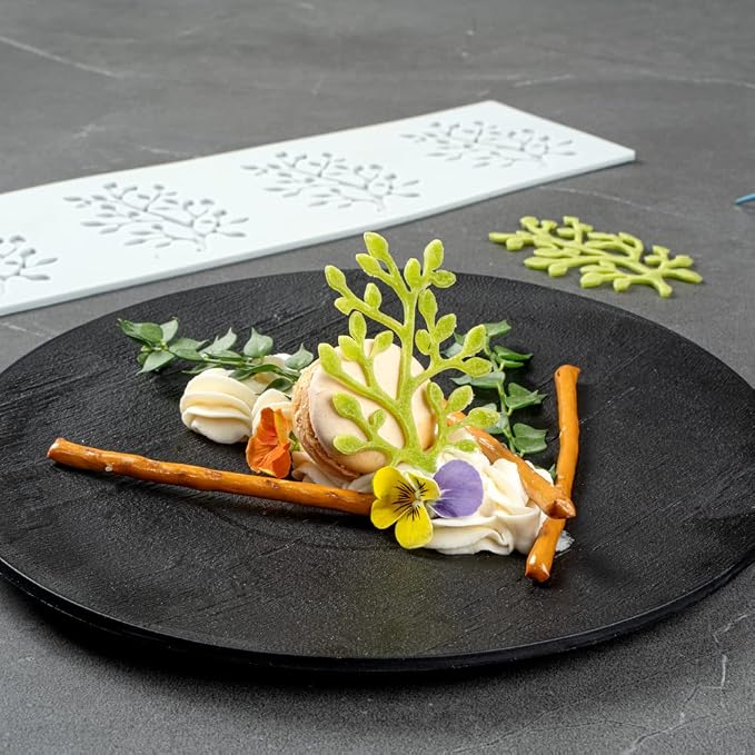 Restaurantware Silicone Baking Mat 1 Pack of Fondant Impression Mat Heat-Resistant Non-Stick Lace Mold Leaves Design Gray Mold for Pastry Decoration and Oven Use 11.57 x 3.82 Inches
