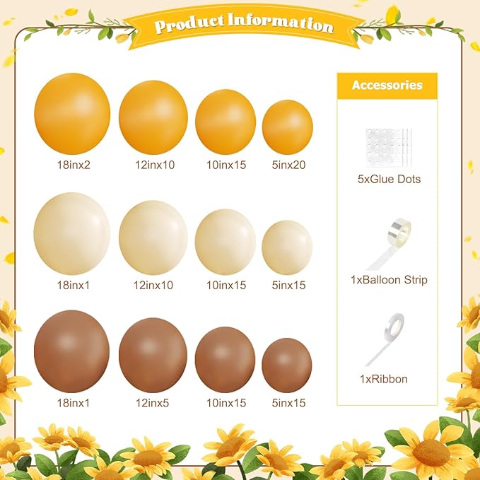 Bee Balloon Arch Kit Mustard Yellow Brown Ivory White Balloons for Sunflower Bee Theme Gender Reveal Birthday Party Baby Shower Decorations