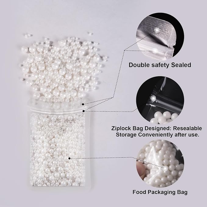 HUEBEATY White Edible Pearls Sprinkles Set with Claw Sprinkle Pen, 6.36oz – Assorted White Cake Sugar Pearls (2mm–10mm) and Sugar Rods Sprinkles for Cake, Cupcakes, Cookies, Wedding & Valentine Desserts