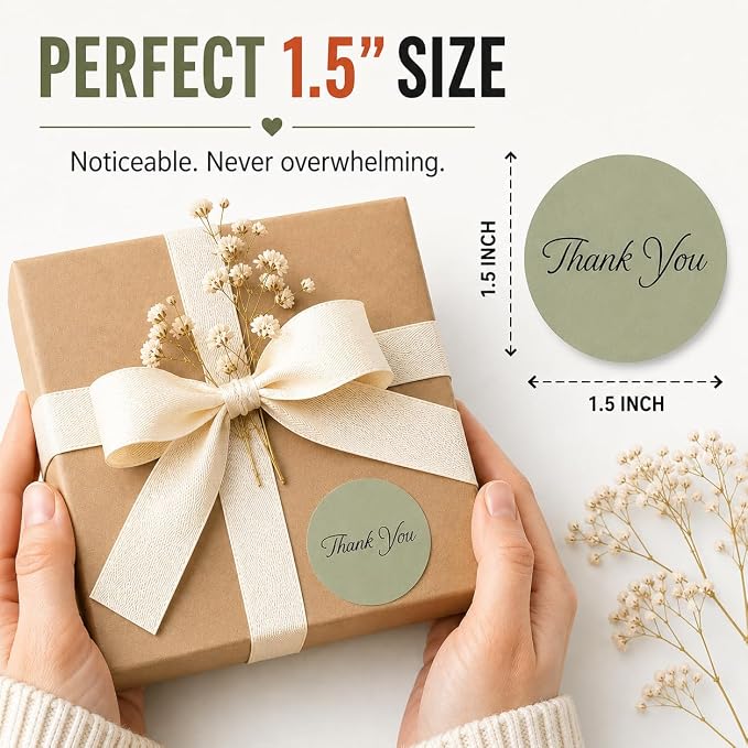 Thank You Stickers, Neutral, 500 Count, 1.5 Inch Round Labels | Small Business Packaging, Gift Bags & Mailers, Boutique Orders, Handmade Shops, Customer Appreciation