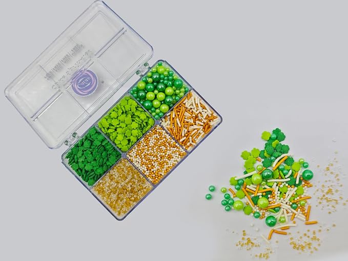 Edible St. Patricks Day Sprinkles, Mini Green&Dark Green Shamrock Mixed with White&Gold Jimmies Nonpareils Sanding Sugar for Ice Cream Cupcakes Cookies Topping Cake Decorating, 4.23 oz