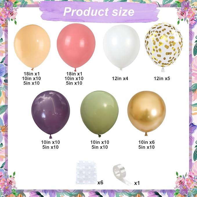 Dusty Green Purple Pink Balloon Arch Kit, Fairy Wildflower Balloon Garland Sage Green Blush Pink Lavender Purple Gold Balloons for Flower Floral Graduation Wonderland Baby Shower Birthday Party Decor