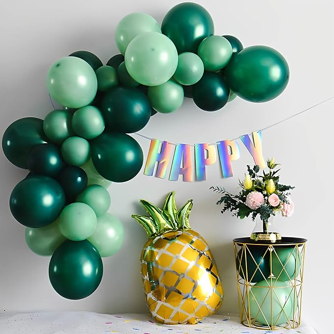 Voircoloria 105pcs Dark Green Balloons 12inch Hunter Green Balloons for Birthday Dinosaur Baby Shower St. Patrick's Day Summer Jungle Forest Safari Party Decorations