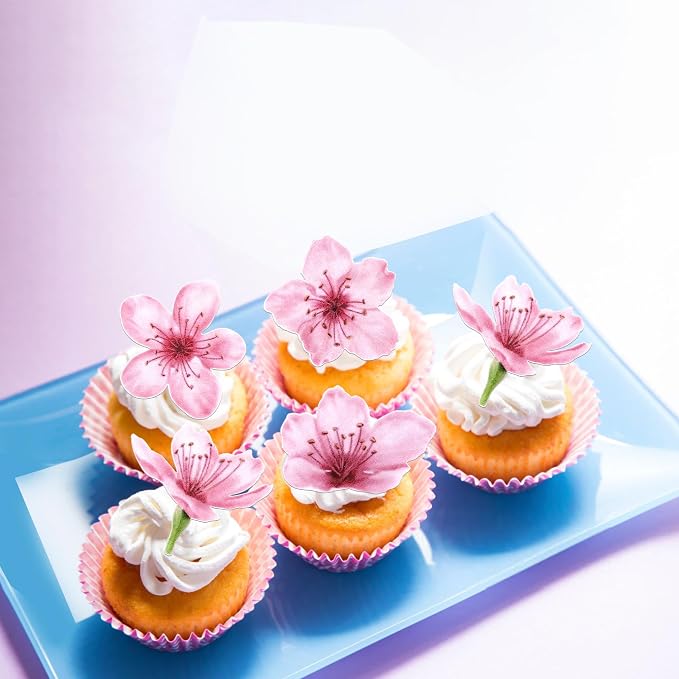 40 Pack Edible Cherry Blossom Cupcake Toppers Cherry Flowers Cake Toppers Rice Paper Wafer Paper Cupcake Picks for Cherry Blossom Baby Shower Kids Birthday Cupcake Decorations