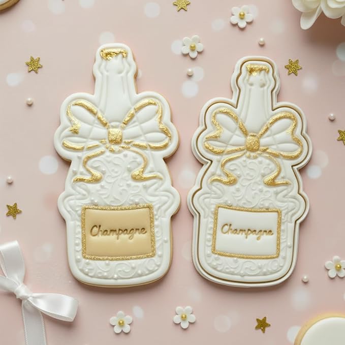 Wedding Cookie Cutters Cutter Champagne Molds 3.5" with Plunger Stamps Baking Dough Tools Cake Shapes PLA Accessories for Birdesmaid Decorative Party Kitchen Supplies