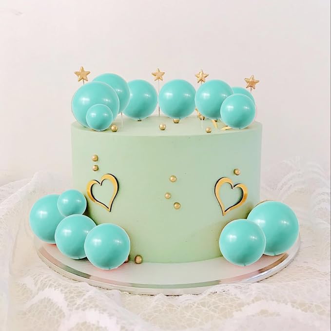 24 PCS Ball Cupcake Toppers Balls Cake Toppes Foam Balls Cupcake Picks DIY Mini Balloon Cake Inset Topper for Baby Shower Birthday Favor Wedding Anniversary Party Cake Decorations Supplies Lake Blue