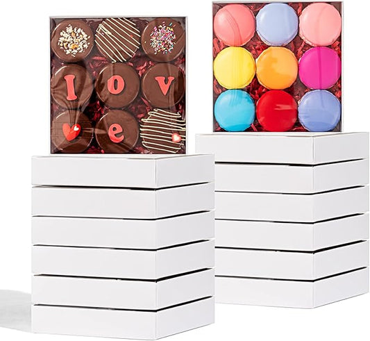 50 PCS Clear White 6" x 6" x 1" Cookie Boxes with Full Window - Macaron, Cake, Chocolate Bomb Boxes