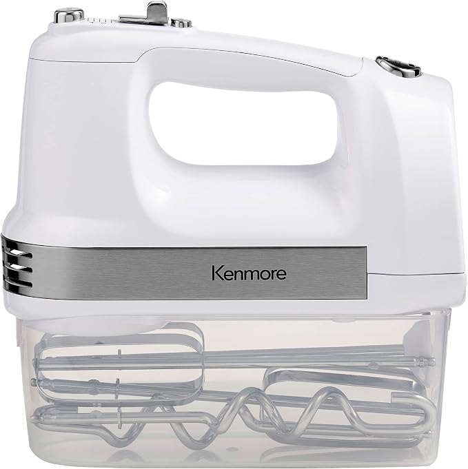 Kenmore Electric Hand Mixer – 5 Speed Handheld Blender, Electric Egg Beater with Whisk, Beater, Dough Hooks, Storage Case, Turbo Boost for Cake Mix, Batidora de Mano Eléctrica