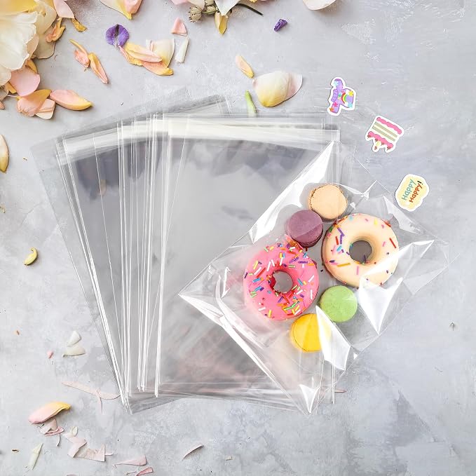 Nobranded 100pcs Self Seal Cello Cellophane Bags Resealable Poly Bags 2.8 mils clear(Self seal) 7x10 Inch (Pack of 100)