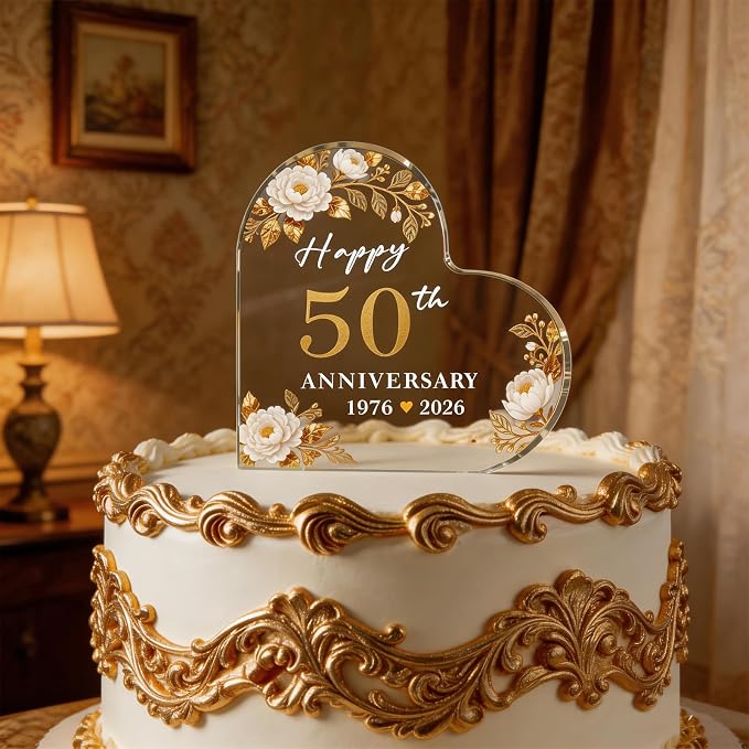 50th Wedding Anniversary Cake Topper Acrylic,50th Anniversary Decorations & Keepsake Gift for Couples (50th Anniversary-C)