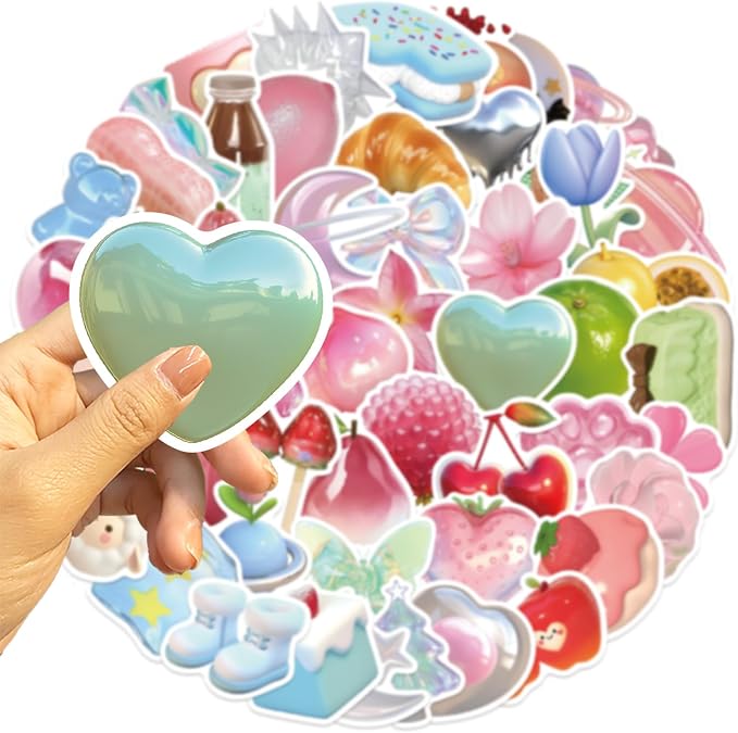 50 Pcs 3D Stickers for Adults Kids, Colorful Raised Dimensional Stickers Set, Waterproof Removable Decals for Laptop, Phone Case, Water Bottle, Journal, DIY Craft (Colorful 3D Patterns)