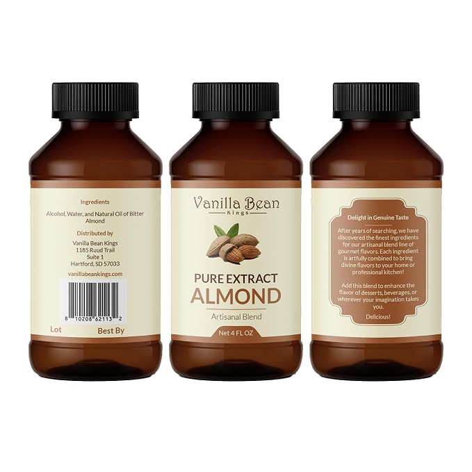 Pure Almond Extract for Baking and Flavoring - 4 OZ - Premium Quality Natural Flavors for Baked Goods, Desserts, & Cooking