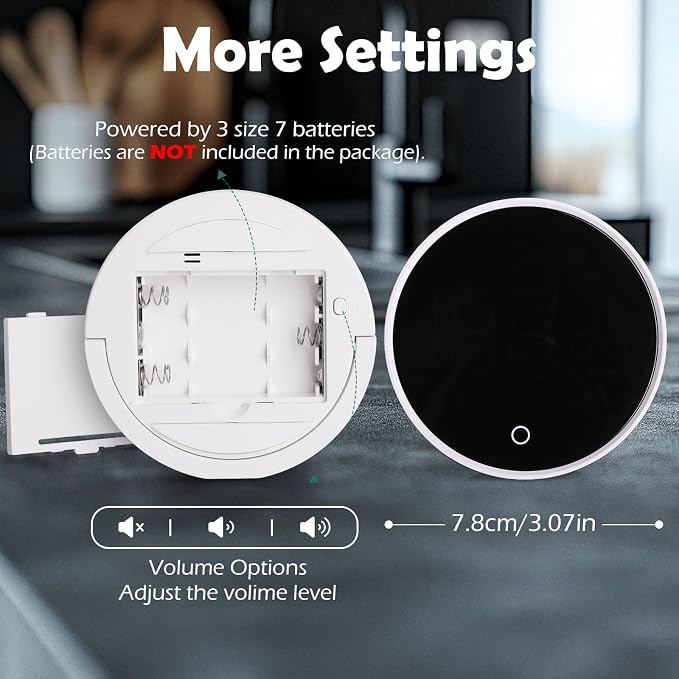 GeeRic Digital Kitchen Timers, 199 Minutes Countdown Countup Rotary Timer, Large LED Stopwatch, Volume Adjustable Kitchen, Study, Workout, and Office Timer White