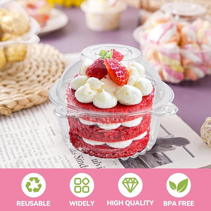 NPLUX 150 Pack Individual Cupcake Containers Plastic Cupcake Holders Deep Dome Muffin Containers