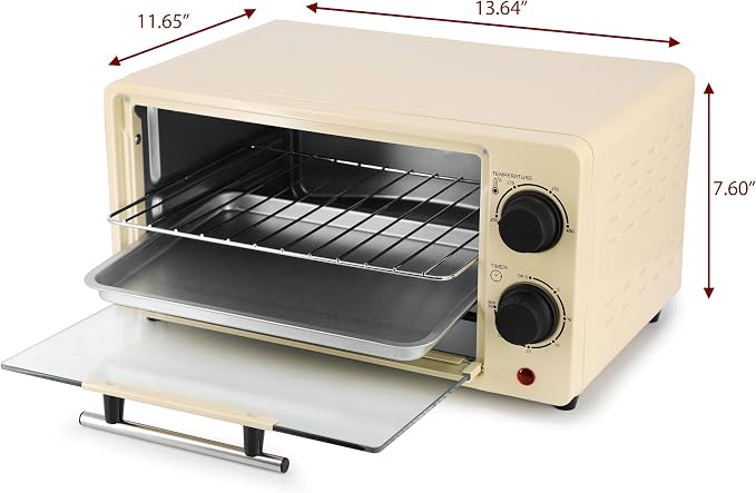 MegaChef 9.5 Quart Electric Counter Top 2 Slice Toaster Oven with Built in Timer, Bake, Broil, Toast (Cream)