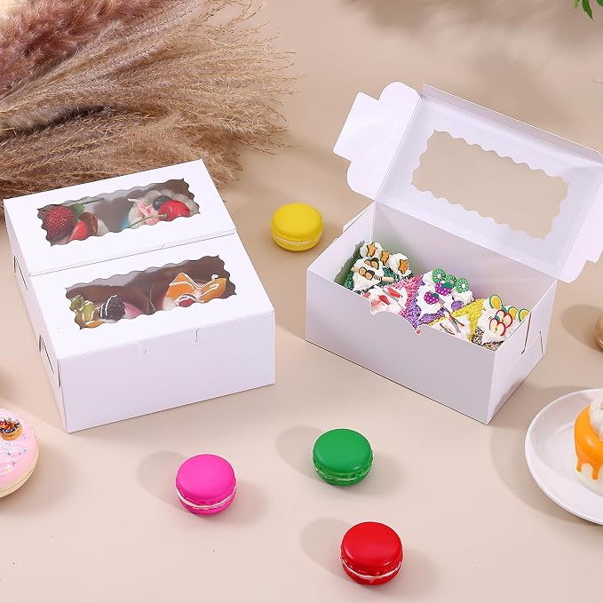 65 PCS White Bakery Boxes with Window - 6.29x3.54x2.95 Inches Small Bakery, Cookie, Pastry, Cupcake, Candy,Cake, Treat, Dessert Boxes, Small Gift Boxes for Party, Business(White)