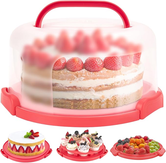 Ohuhu Cake Carrier, BPA-Free Cake stand with Lid and Handle Cake Transport Container Portable Cake Holder Two Sided Base for Pies Cookies Nuts Fruit etc - Suitable for 10 inch Cake Perfect Gifts