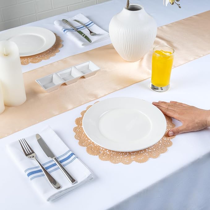 Pastry Tek 12 x 12 Inch Paper Lace Doilies, 100 Disposable Table Doilies - Elegant Lace Finish, Long Lasting, Kraft Paper Doily, for Pastries, Cupcakes, Desserts - Restaurantware