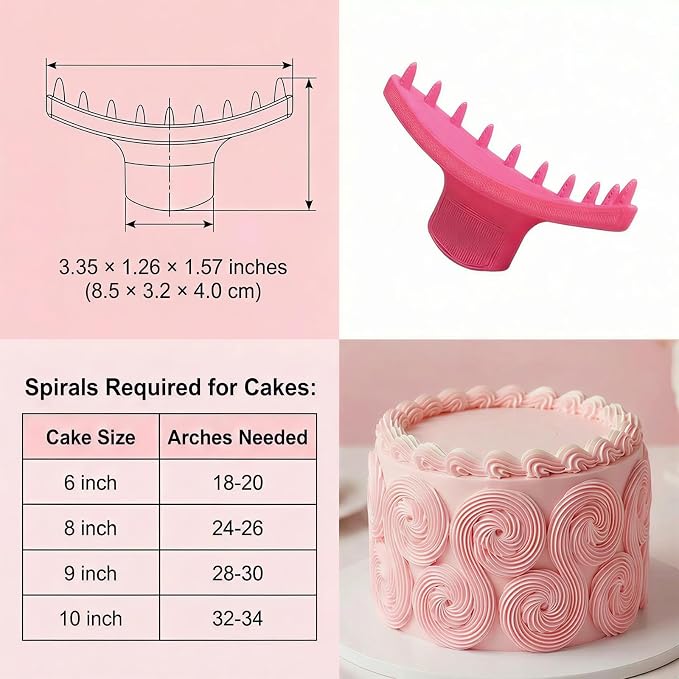 Cake Arch Guide Tool & Piping Guide Stencil, 16 Pcs Cake Decorating Tools with Frosting Scrapers and Piping Bag Set, Cake Ruffle Marker for 6"-10" Cakes (Pink)