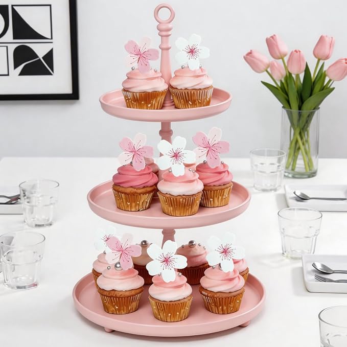 Edible Flowers Cake Decorations - Edible Flowers Set of 60PCs, Edible Cherry Blossom Cake Decorations Wafer Paper Flower Cupcake Toppers for Wedding Birthday Party (White & Pink)