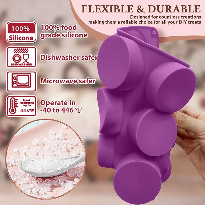 HKNMTT Silicone Round Cookie Mold, 4 PCS Candy Chocolate Moulds, 12-Cavity Cylinder Non-Stick Food Grade BPA Free Moulds for Making Handmade Soap Mini Cake Jelly Brownie Pudding Jello