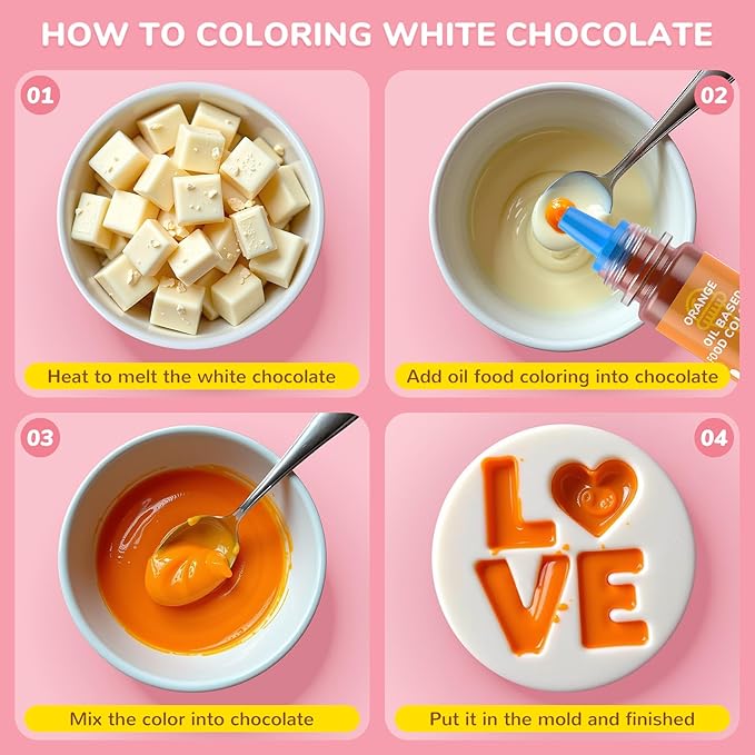 Oil-Based Food Coloring for Chocolate - 16 Colors Oils Dye Set Flavorless Edible Food Color Vibrant Neon Icing Colors for Candy Melts, Baking, Fondant, Icing, and Cake Decorating(0.25 fl.oz)