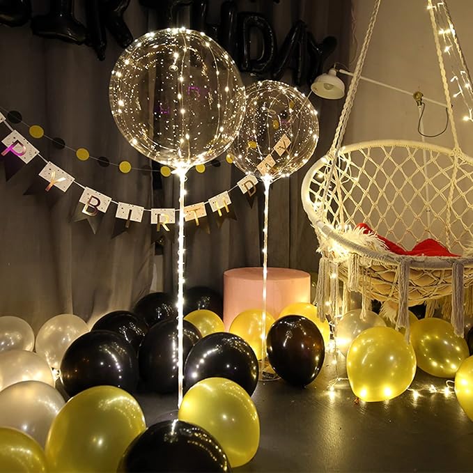 Light Up Led Balloons, 12 Packs Party Balloon Cell Battery 22 Inches 3 Modes Flashing String Lights Clear Balloon, for Birthday Wedding Decorations (Warm White)