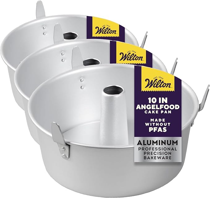Wilton Aluminum Angel Food Tube Cake Pan - Natural Anodized Aluminum Baking Pan - Made Without PFAS - Will Not Rust - Offers Even Heating - 10 x 4 Inches(Pack of 3)