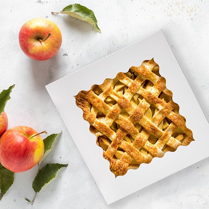 ZORRITA Pie Boxes with Window, 10"x10"x2.5", 20 Pack, White | Auto Pop-up, Bakery Boxes, For Chocolate Covered Strawberry, Cookies, Treats, Pastry, Donuts, Muffins