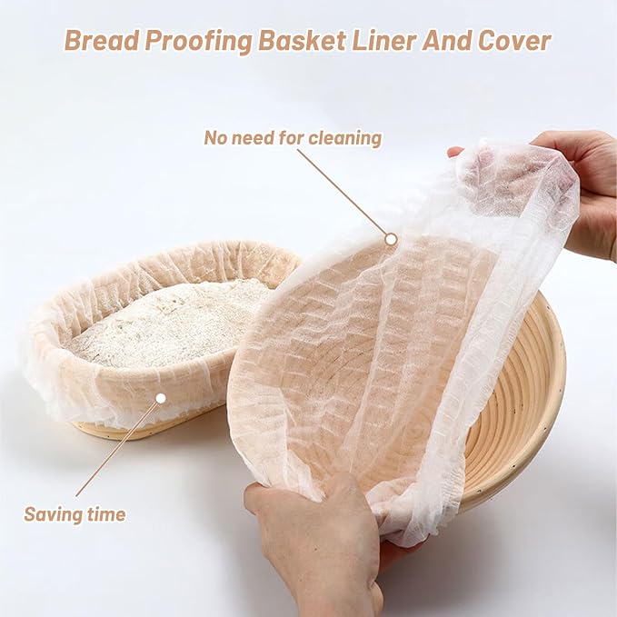 100 Pcs Banneton Bread Proofing Basket Liner,21" Bread Bowls Liner Non-Stick Dough,BPA-Free Non Woven Sourdough Bread Basket Liners,Elastic Banneton Liners for Prevents Dough from Sticking to Basket