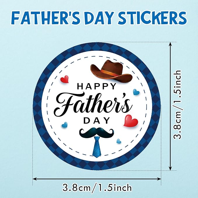 Louise Maelys Happy Father's Day Stickers 1.5 Inch - Father Day Gift Labels DIY Father’s Day Decorations Heart and Hat Design for Cards, Crafts, Gifts