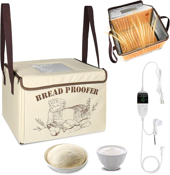 Folding Bread Proofing Box,Homemade Sourdough Proofing Box with 50-113℉ Temp Control & 12H Timer,Zippered Bread Proofer for Sourdough,Pizza,Yogurt,Seed Starting,Space-Saving & 5-Layer Fabric