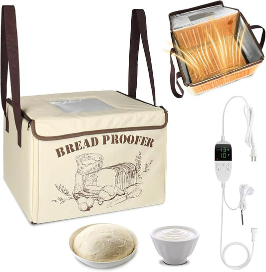 Folding Bread Proofing Box,Homemade Sourdough Proofing Box with 50-113℉ Temp Control & 12H Timer,Zippered Bread Proofer for Sourdough,Pizza,Yogurt,Seed Starting,Space-Saving & 5-Layer Fabric