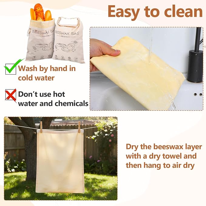 2-Pack 13x17 Inch Reusable Beeswax Bread Bags XL Linen Food Storage Bag for Sourdough & Homemade Bread, Freezer Safe, Eco-Friendly