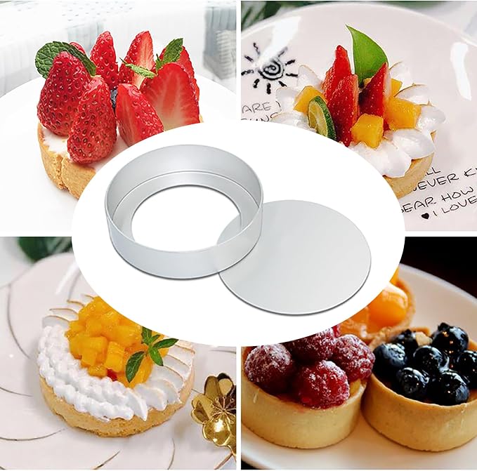 Mini Tart Pans with Removable Bottom Set of 4, Mini Tart Mold With Tart Tamper Non-Stick Egg Tart Mold Tartlet Pans for Baking Mini Tart Shells French Fruit Tart Cheesecake Muffin, 3.15inch