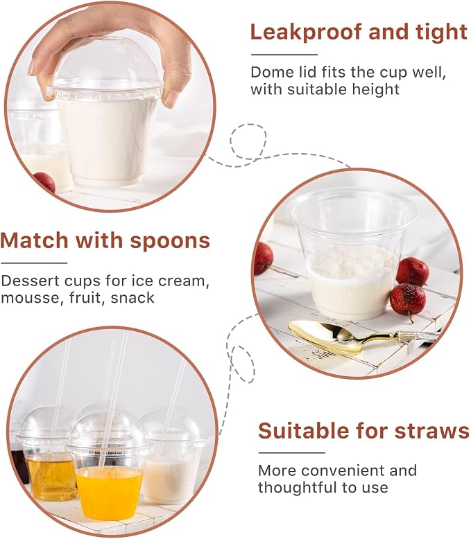 Lullaby 50Pack 9oz Clear Plastic Cups with Dome Lids, Dessert Cups with Lids, Disposable Parfait Cups, Party Cups Cupcake for Parties and Daily Use