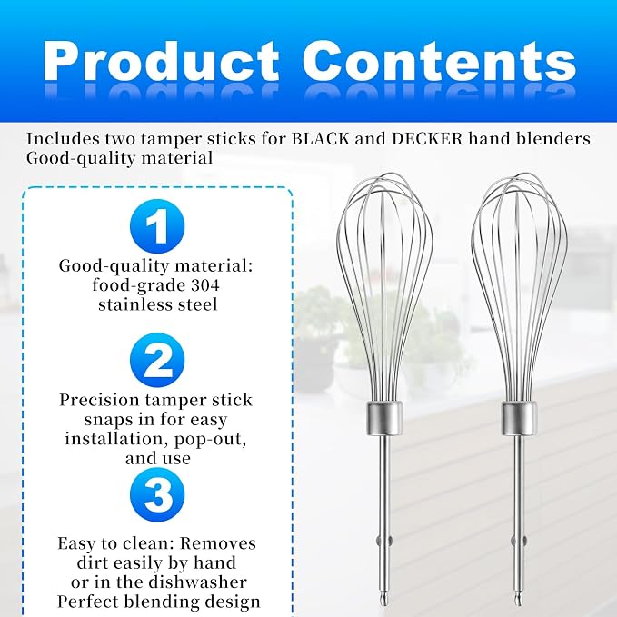 2pcs Hand Mixer Beaters Attachments Compatible with Black & Decker, Universal Stainless Steel Hand Mixer Turbo Beaters Replacement Cooking and Baking Tool Accessory for Kitchen