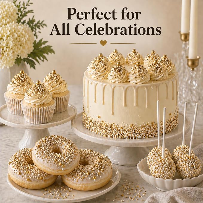 Confect Champagne Gold Sprinkles for Christmas Cakes & Cupcakes – Birthday Sprinkles – Edible Cake Topping for Cupcakes, Cookies, Desserts – Celebration Baking Decoration – Vegan, Gluten-Free, Nut-Free, Soy-Free, Dairy-Free , Handcrafted Sprinkle - 5 Oz