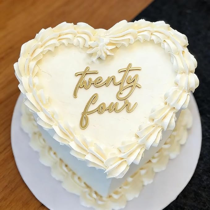 Acrylic Twenty Four Birthday Cake Topper-Golden Happy 24th Cake Decor-Funny 24th Birthday Party Decorations