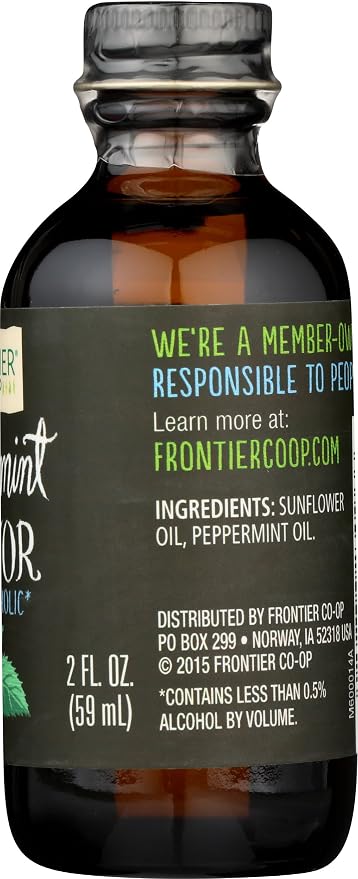 Frontier Co-op Organic Peppermint Flavor, 2 Ounce Glass Jar, Non-Alcoholic, Great for Baking, Coffee and More