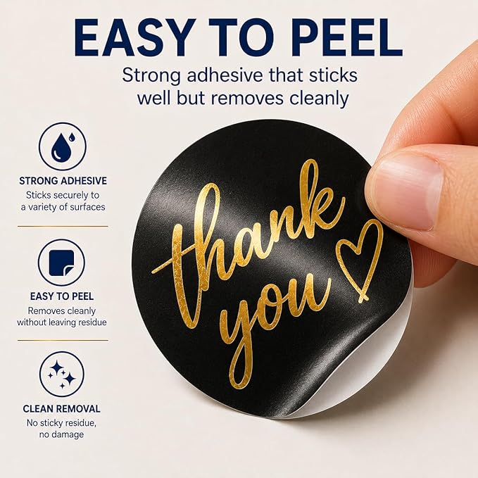 500 PCS Thank You Sticker Labels Roll – 1.5 Inch Round Gold Foil Stickers with Heart Design, 4 Colors for Small Business Packaging, Envelopes, Gift Bags, Shipping Boxes