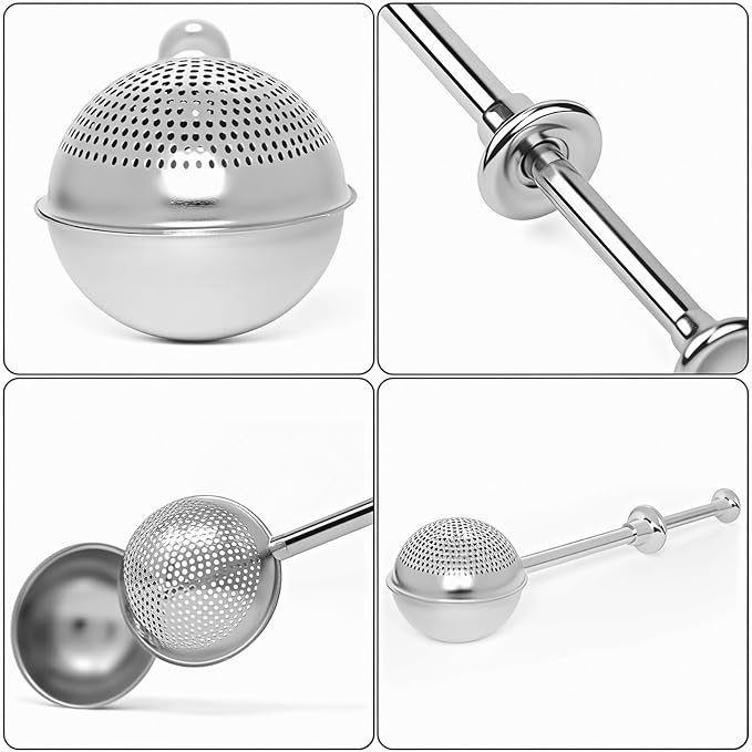 2Pcs Flour Sifter for Baking, One-hand Operation Sugar Shaker Stainless Steel | Long Handle Flour Sifter with Tray, Sourdough Bread Baking Supplies, Fine Mesh Holes, For Stirring, Gift Package