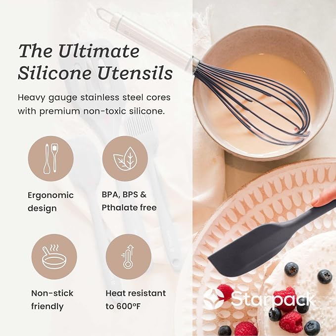 Starpack 'Whip it Good' Silicone Whisk for Nonstick Cookware - Non Scratch, 10.5" Whisk Heat Resistant 600°F - Kitchen Whisks for Cooking, Baking & Stirring - Silicone Coated Durable Rubber Egg Whisks