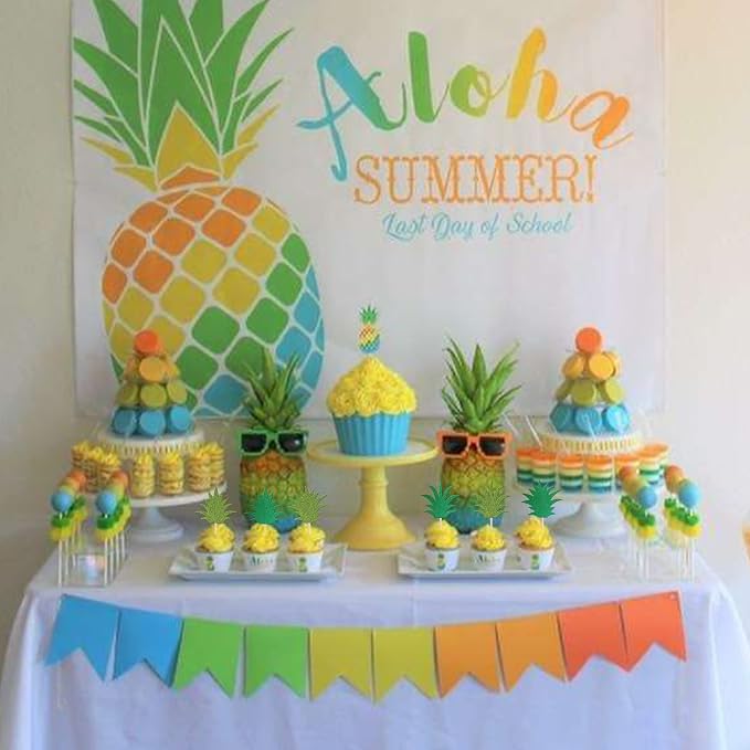 36 PCS Pineapple Cupcake Toppers Mixed Green Glitter Donut Pineapple Leaf Cupcake Picks Hawaiian Luau Cake Decorations for Pineapple Theme Summer Tropical Baby shower Kids Birthday Party Supplies