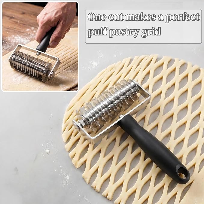 AMPSEVEN Pastry Lattice Roller Cutter - Professional Stainless Steel Dough Lattice for Pie Pizza Bread, beef wellington, Pastry Crust Roller Cutter