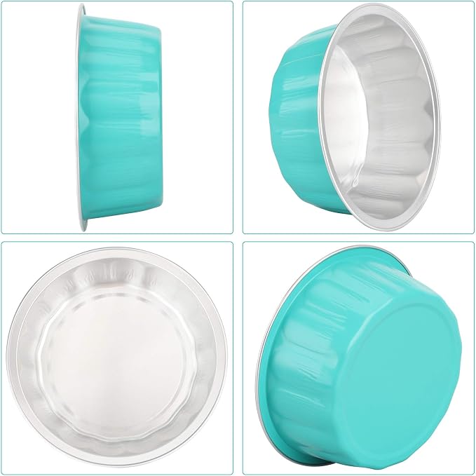 Beasea 8 oz 50 Pack Disposable Ramekins with Lids, Aluminum Cups for Baking Elegant Blue Aluminum Foil Cups Creme Brulee Muffin Cupcake Baking Cup Mini Pudding Cups for Party Wedding Birthday