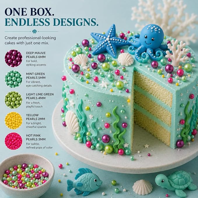 Confect Pearl Sprinkles – Tropical Summer 5 Pack Dragees Mix (Purple, Teal, Sea Green, Yellow & Bright Pink) – Fun & Festive Cake and Cupcake Decorations – Vegan, Gluten-Free, Nut-Free, Soy-Free, Dairy-Free, Palm Oil-Free, No Artificial Dyes- 5 Oz