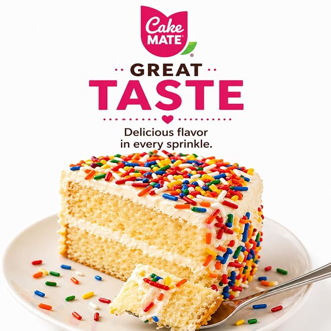 Cake Mate Rainbow Summer Sprinkles for Dot Cakes & Dessert Decorating with Resealable Lid – Colorful Rainbow Jimmies for Ice Cream, Cookies, Baked Goods & Donuts, 10.5 oz Tub