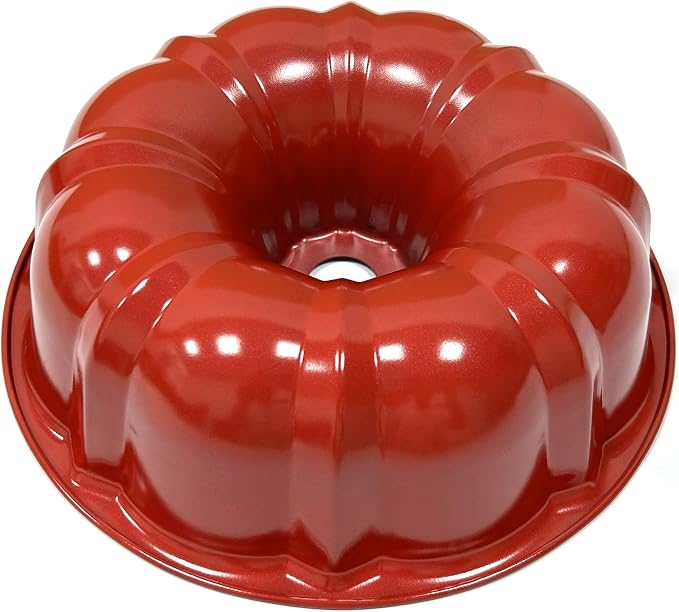 Classic Bakeware 9.5 Inch Non-stick Fluted Cake Pan,Heavy Duty Carbon Steel Tube Baking Mold Red
