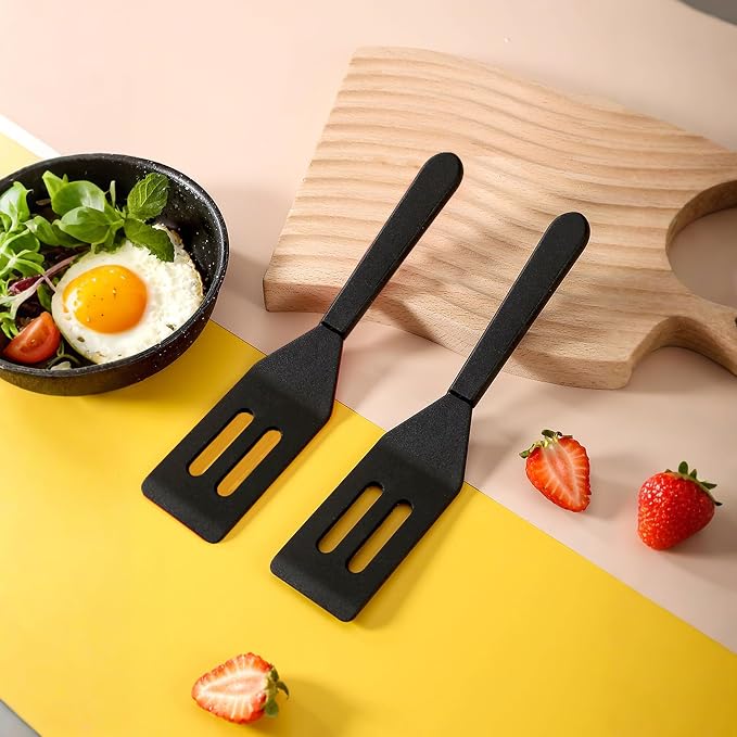 Small Silicone Spatulas 2 Pack: Mini Heat-Resistant Spatula for Nonstick Pans, Thin Baking Utensil for Cookies, Brownies & Kitchen Use (Black Set 2)
